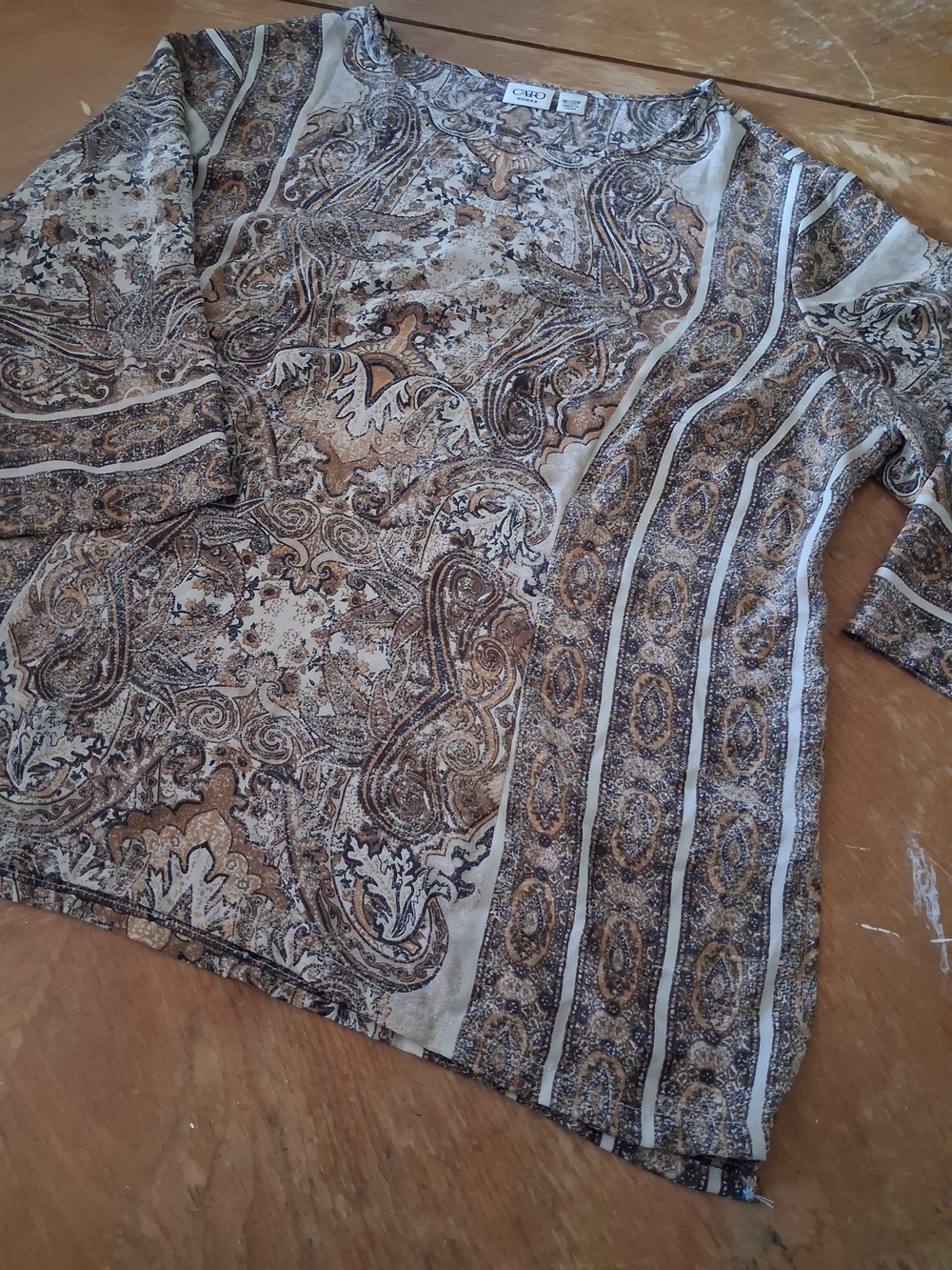 Chico's Brown & Beige Paisley Long Sleeve Top